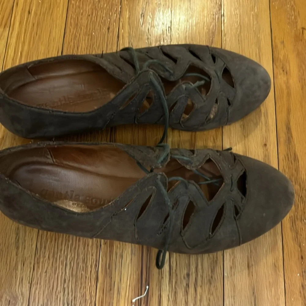 Women's Gentle Souls By Kenneth Cole Nye Leather Wedge Shoes Brown 9
